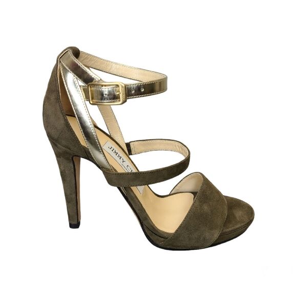 Jimmy Choo Green Suede Sandals Strappy Metallic Ankle Strap Platform Heels 36.5 - Picture 3 of 16